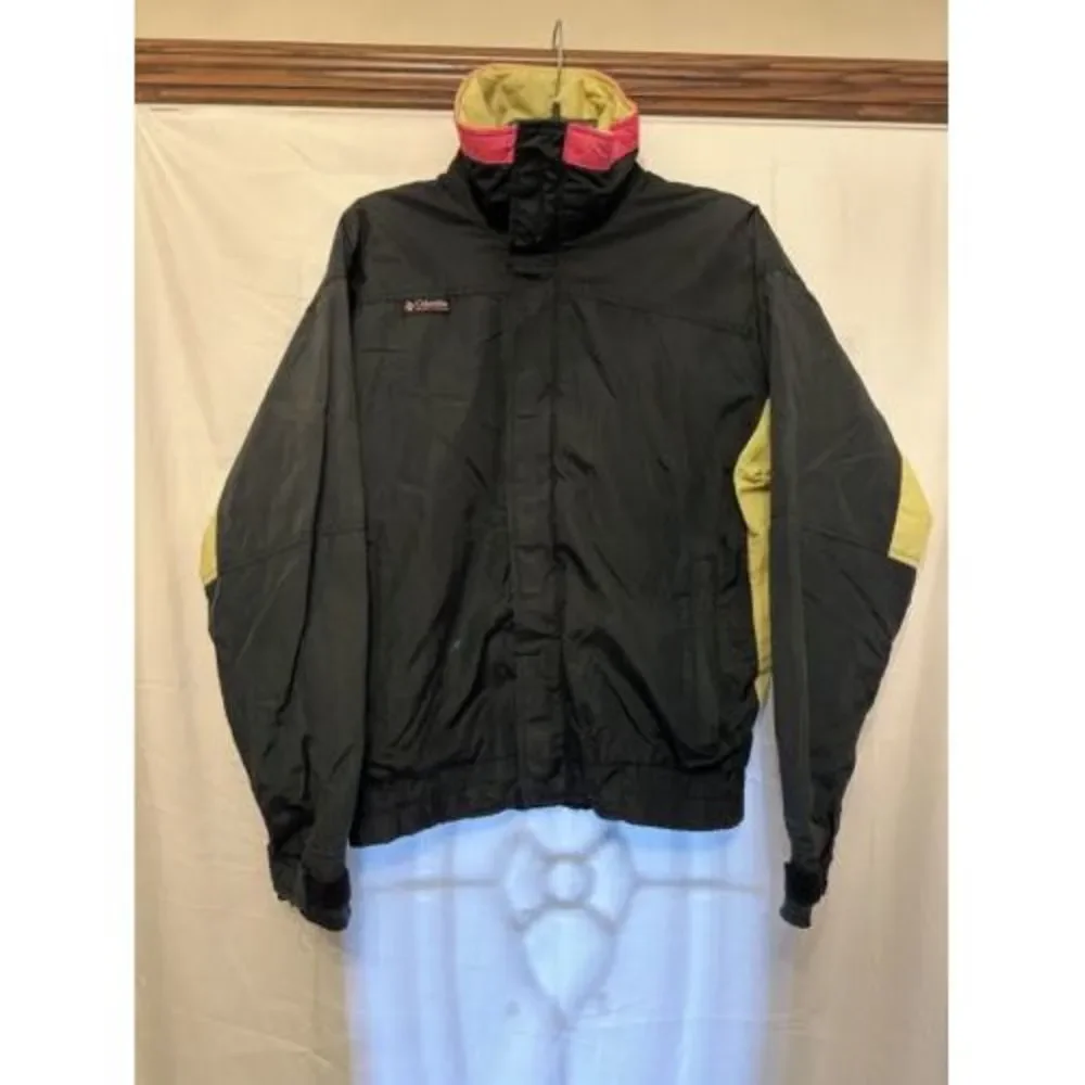 Vintage 80s Columbia Bugaboo Black Neon Windbreaker Jacket Radial Sleeve Mens Sm
